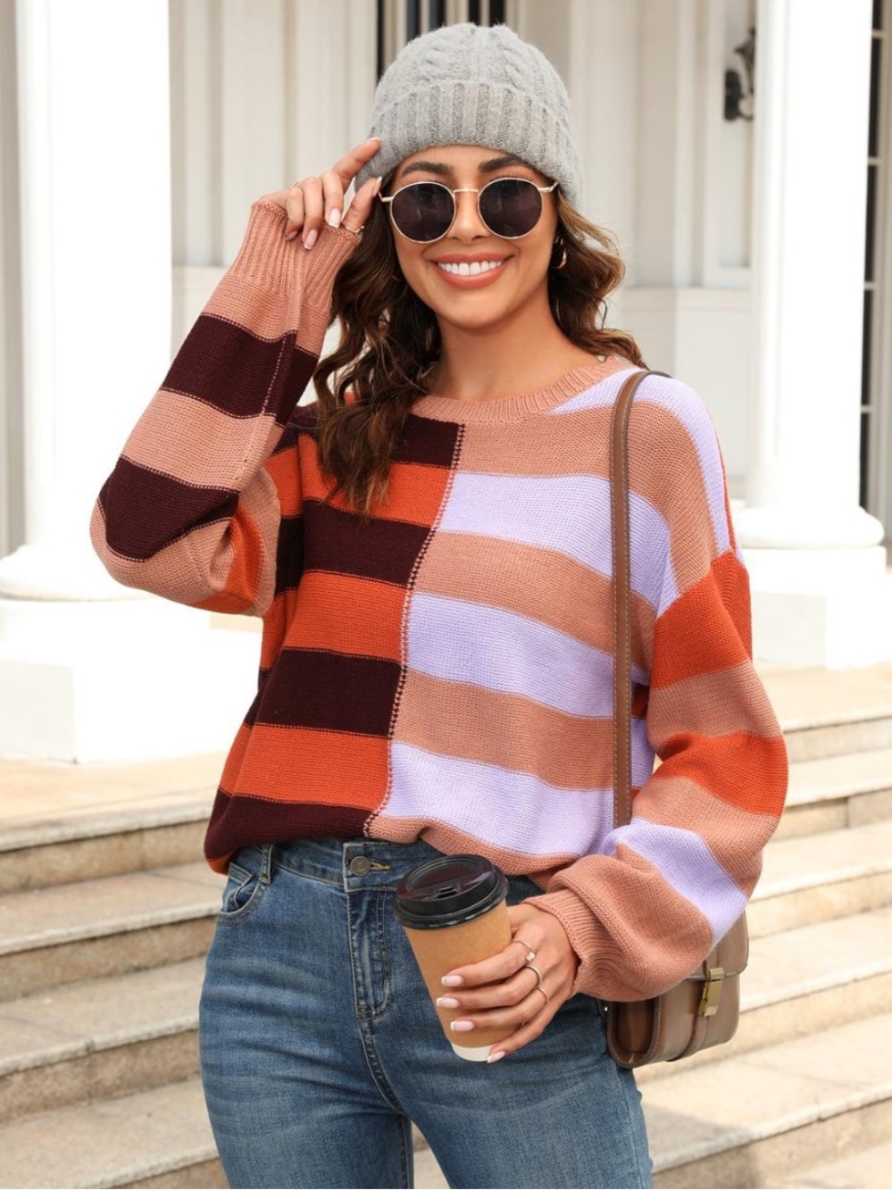 So Me Multi Colored Striped Womens Crew Neck Sweater L - Picture 1 of 5